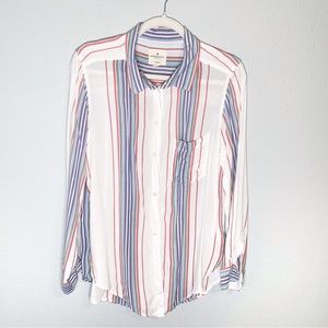 American Eagle Blue and Red Striped Casual Button Down Shirt